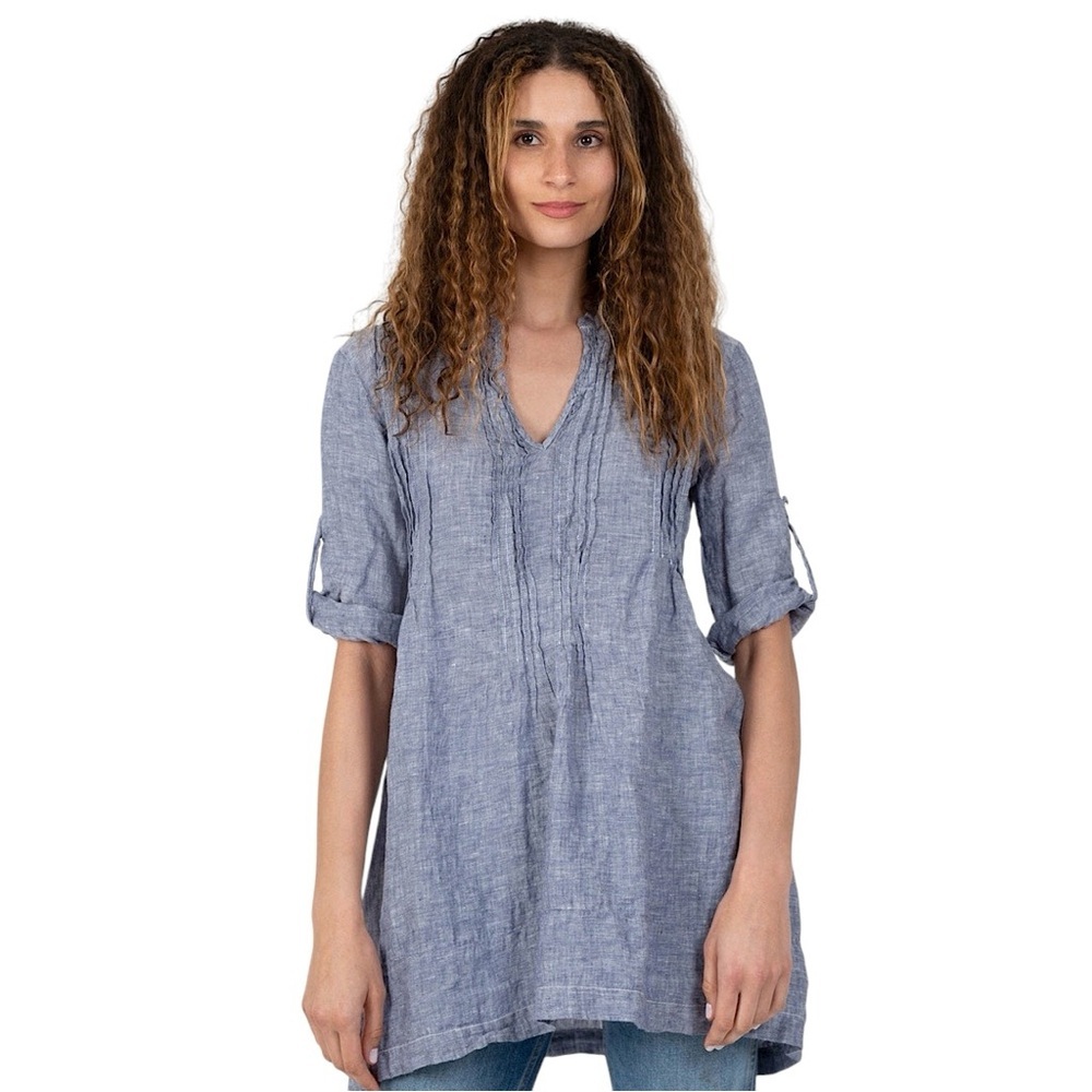 CP SHADES Regina 100% Linen 3/4 Roll-Up Sleeves Tunic